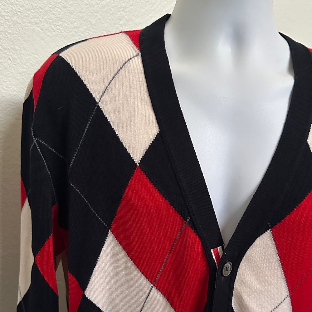 Thom Browne 100% Wool Argyle Patterned Cardigan S… - image 2